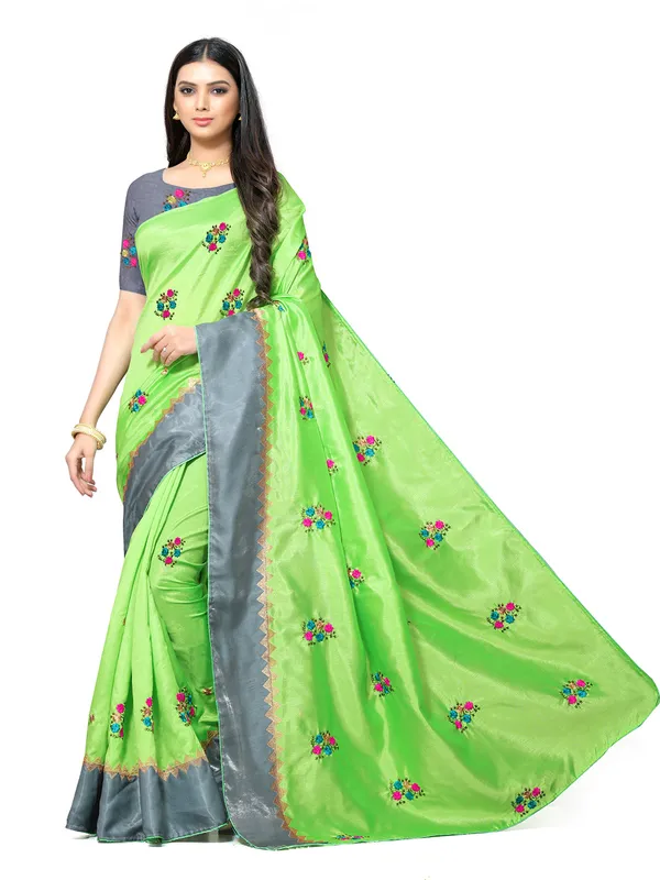Green_Silk_Premium_&_Elegant_(_Embroidery_Border_Lace_Work_)_Saree_Saree_With_Blouse_Piece_For_Women