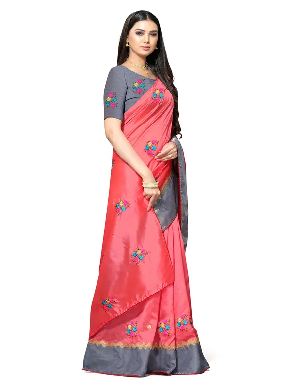 Peach_Silk_Premium_&_Elegant_(_Embroidery_Border_Lace_Work_)_Saree_Saree_With_Blouse_Piece_For_Women