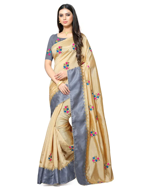 Cream_Silk_Premium_&_Elegant_(_Embroidery_Border_Lace_Work_)_Saree_Saree_With_Blouse_Piece_For_Women