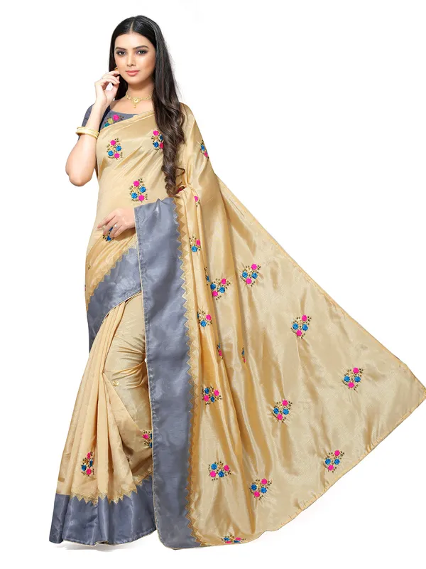 Cream_Silk_Premium_&_Elegant_(_Embroidery_Border_Lace_Work_)_Saree_Saree_With_Blouse_Piece_For_Women