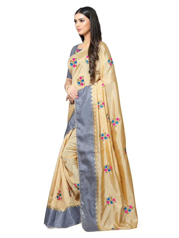 Cream_Silk_Premium_&_Elegant_(_Embroidery_Border_Lace_Work_)_Saree_Saree_With_Blouse_Piece_For_Women