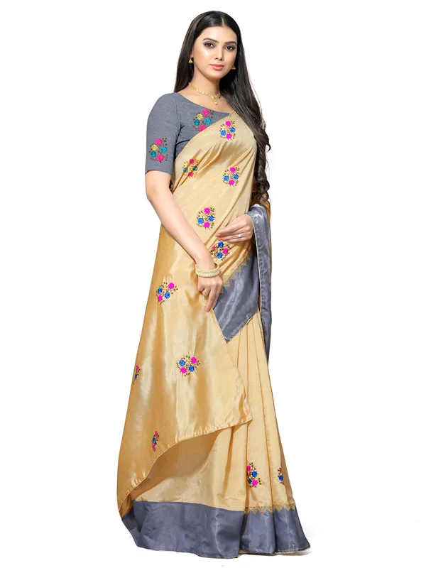 Cream_Silk_Premium_&_Elegant_(_Embroidery_Border_Lace_Work_)_Saree_Saree_With_Blouse_Piece_For_Women