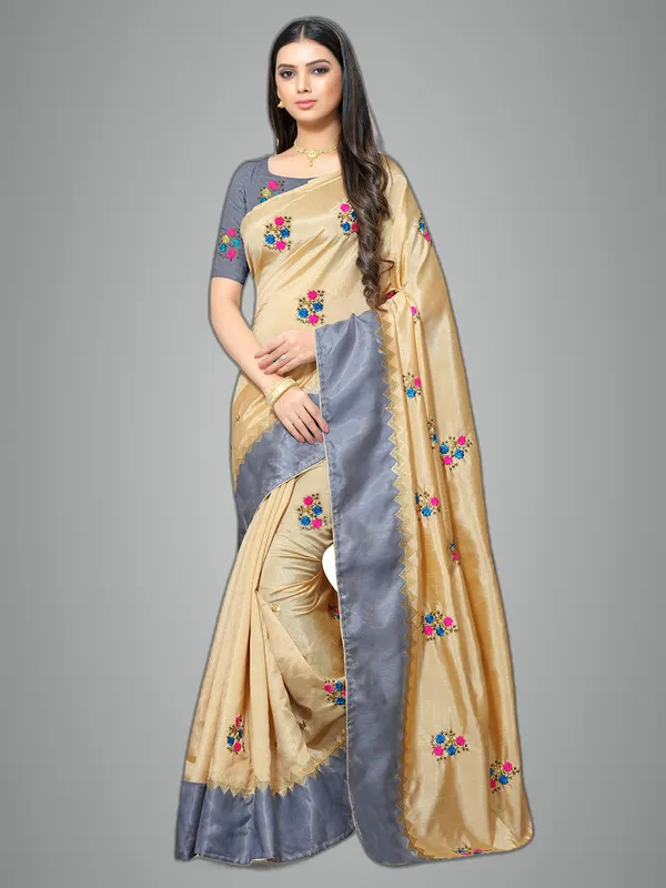 Cream_Silk_Premium_&_Elegant_(_Embroidery_Border_Lace_Work_)_Saree_Saree_With_Blouse_Piece_For_Women
