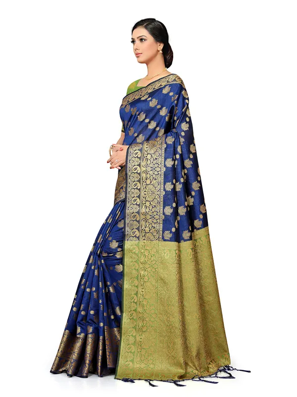 Navy_Blue_Silk_Premium_&_Elegant_(_Heavy_Tassels_Zari_Work_)_Banarasi_Saree_With_Blouse_Piece_For_Women