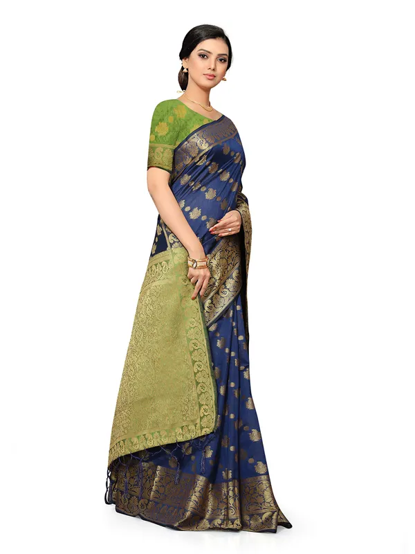 Navy_Blue_Silk_Premium_&_Elegant_(_Heavy_Tassels_Zari_Work_)_Banarasi_Saree_With_Blouse_Piece_For_Women