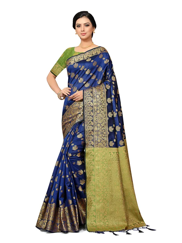 Navy_Blue_Silk_Premium_&_Elegant_(_Heavy_Tassels_Zari_Work_)_Banarasi_Saree_With_Blouse_Piece_For_Women