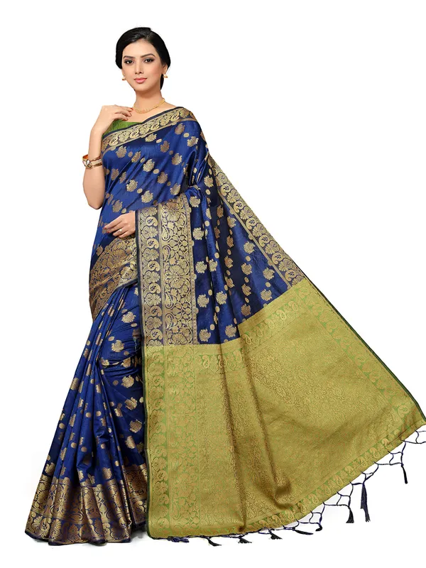 Navy_Blue_Silk_Premium_&_Elegant_(_Heavy_Tassels_Zari_Work_)_Banarasi_Saree_With_Blouse_Piece_For_Women