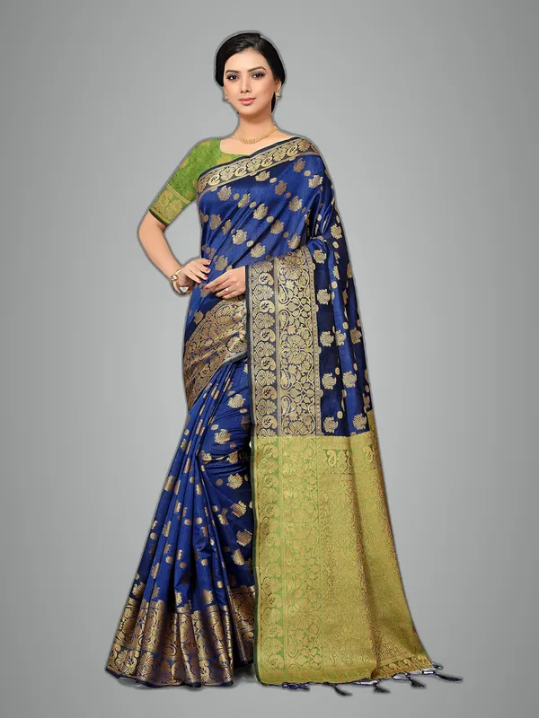 Navy_Blue_Silk_Premium_&_Elegant_(_Heavy_Tassels_Zari_Work_)_Banarasi_Saree_With_Blouse_Piece_For_Women