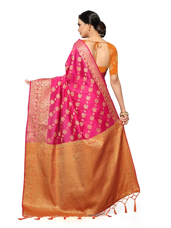 Pink_Silk_Premium_&_Elegant_(_Heavy_Tassels_Zari_Work_)_Banarasi_Saree_With_Blouse_Piece_For_Women