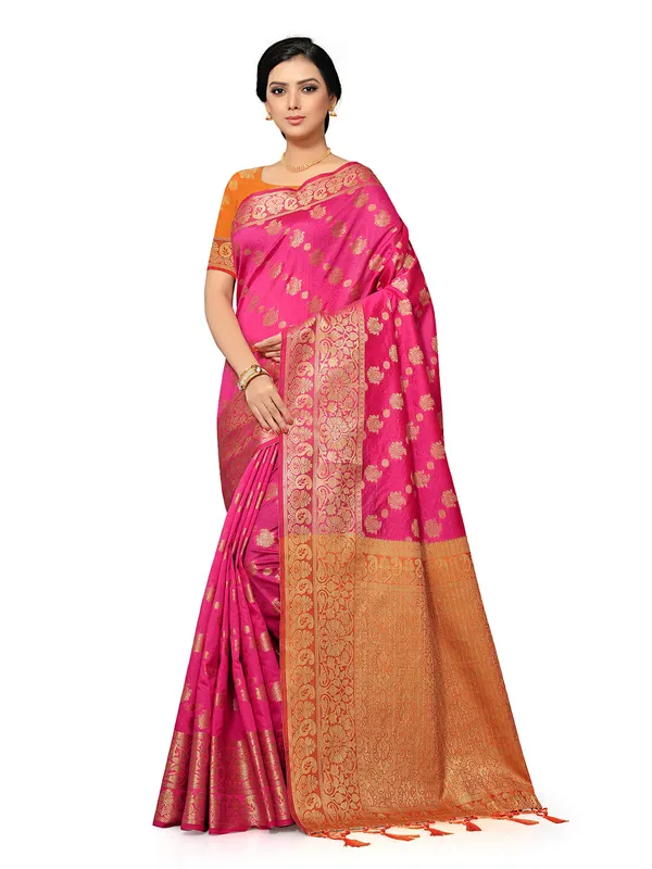 Pink_Silk_Premium_&_Elegant_(_Heavy_Tassels_Zari_Work_)_Banarasi_Saree_With_Blouse_Piece_For_Women