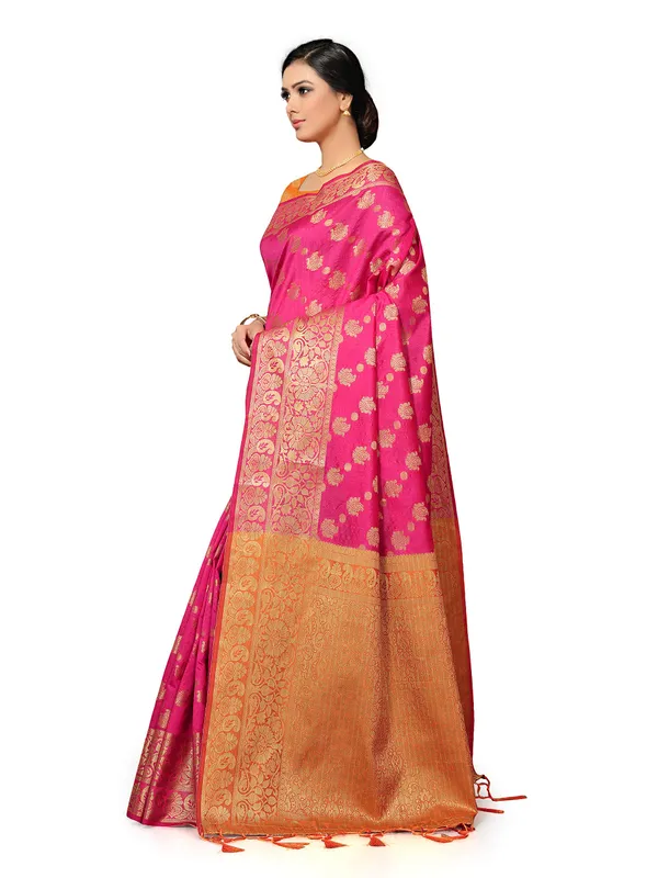 Pink_Silk_Premium_&_Elegant_(_Heavy_Tassels_Zari_Work_)_Banarasi_Saree_With_Blouse_Piece_For_Women