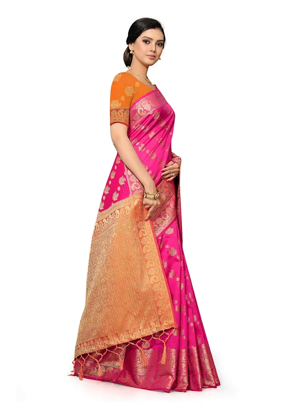 Pink_Silk_Premium_&_Elegant_(_Heavy_Tassels_Zari_Work_)_Banarasi_Saree_With_Blouse_Piece_For_Women
