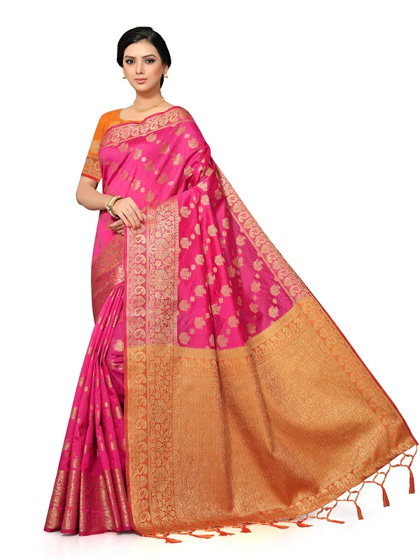 Pink_Silk_Premium_&_Elegant_(_Heavy_Tassels_Zari_Work_)_Banarasi_Saree_With_Blouse_Piece_For_Women