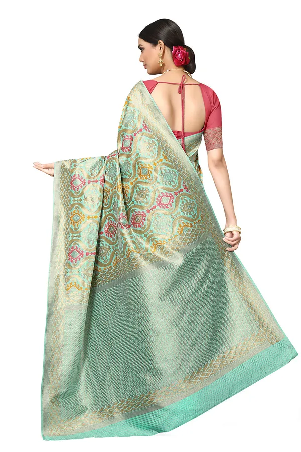 Sea_Green_Poly_Silk_Jacquard_Premium_&_Elegant_Banarasi_Patola_Saree_With_Blouse_Piece_For_Women