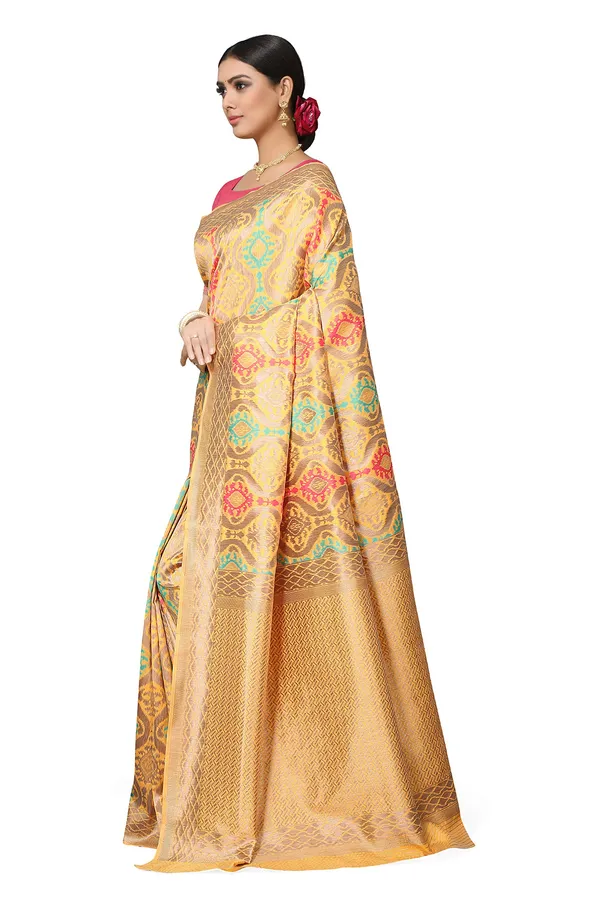 Yellow_Poly_Silk_Jacquard_Premium_&_Elegant_Banarasi_Patola_Saree_With_Blouse_Piece_For_Women