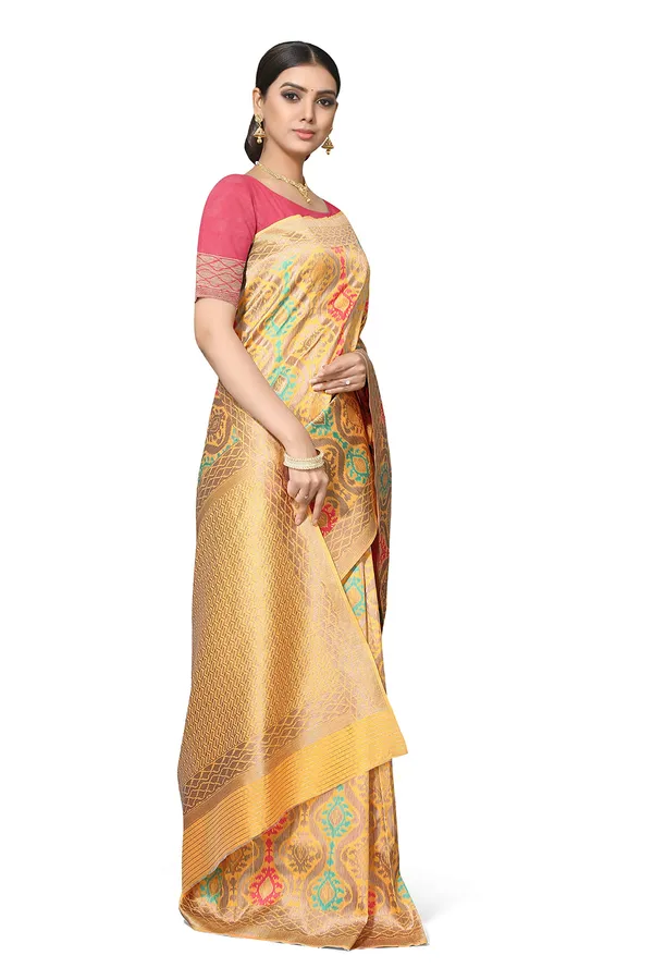 Yellow_Poly_Silk_Jacquard_Premium_&_Elegant_Banarasi_Patola_Saree_With_Blouse_Piece_For_Women