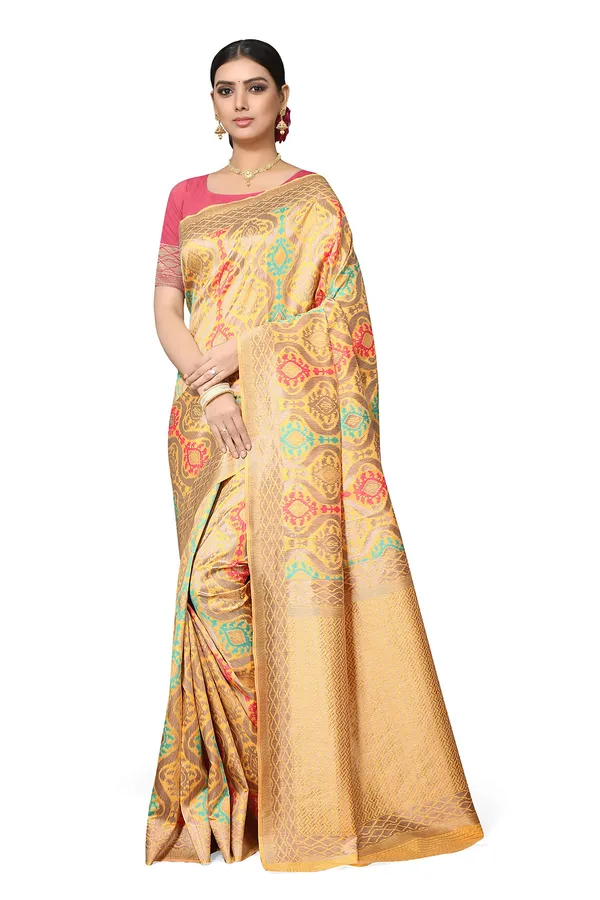 Yellow_Poly_Silk_Jacquard_Premium_&_Elegant_Banarasi_Patola_Saree_With_Blouse_Piece_For_Women