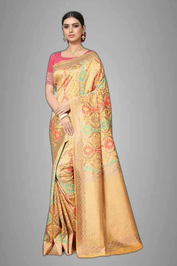 Yellow_Poly_Silk_Jacquard_Premium_&_Elegant_Banarasi_Patola_Saree_With_Blouse_Piece_For_Women
