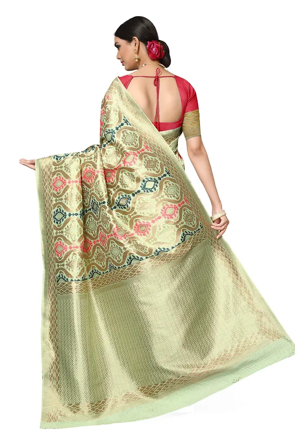 Green_Poly_Silk_Jacquard_Premium_&_Elegant_Banarasi_Patola_Saree_With_Blouse_Piece_For_Women