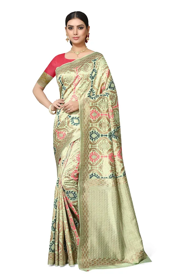 Green_Poly_Silk_Jacquard_Premium_&_Elegant_Banarasi_Patola_Saree_With_Blouse_Piece_For_Women