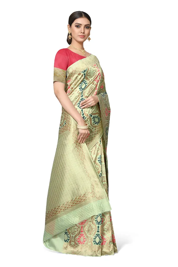 Green_Poly_Silk_Jacquard_Premium_&_Elegant_Banarasi_Patola_Saree_With_Blouse_Piece_For_Women