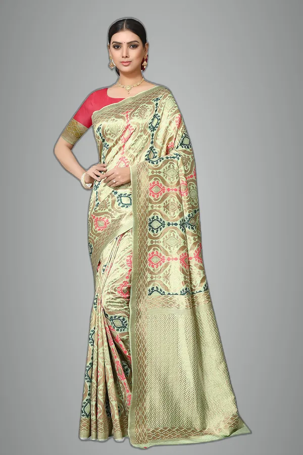 Green_Poly_Silk_Jacquard_Premium_&_Elegant_Banarasi_Patola_Saree_With_Blouse_Piece_For_Women