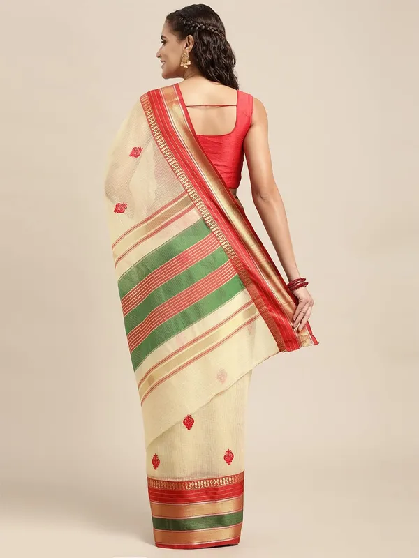 Off_White_Cotton_Silk_Premium_&_Elegant_(_Jacquard_Thread_Work_)_Kota_Doria_Banarasi_Saree_With_Blouse_Piece_For_Women