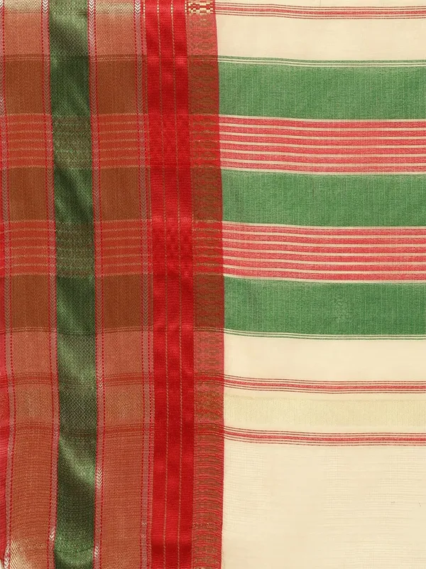 Off_White_Cotton_Silk_Premium_&_Elegant_(_Jacquard_Thread_Work_)_Kota_Doria_Banarasi_Saree_With_Blouse_Piece_For_Women