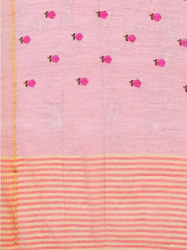 Peach_Super_Net_Premium_&_Elegant_(_Embroidered_Floral_Thread_Work,_Ethnic_Motifs,_Zari_Strip_Border_&_Pallu_)_Saree_Saree_With_Blouse_Piece_For_Women