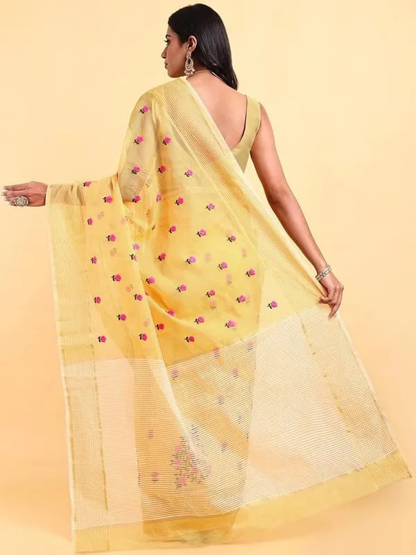Yellow_Super_Net_Premium_&_Elegant_(_Embroidered_Floral_Thread_Work,_Ethnic_Motifs,_Zari_Strip_Border_&_Pallu_)_Saree_Saree_With_Blouse_Piece_For_Women