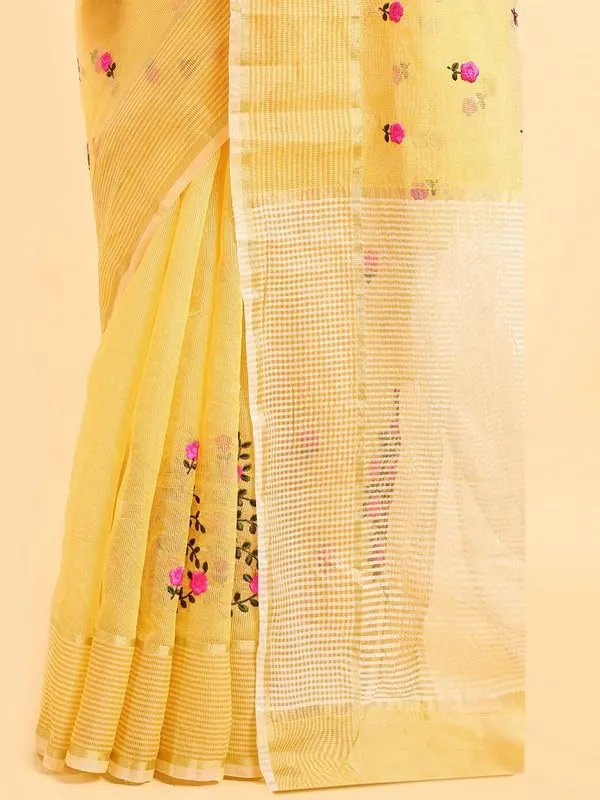 Yellow_Super_Net_Premium_&_Elegant_(_Embroidered_Floral_Thread_Work,_Ethnic_Motifs,_Zari_Strip_Border_&_Pallu_)_Saree_Saree_With_Blouse_Piece_For_Women