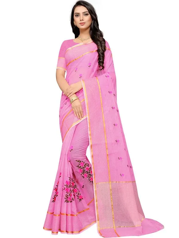 Pink_Super_Net_Premium_&_Elegant_(_Embroidered_Floral_Thread_Work,_Ethnic_Motifs,_Zari_Strip_Border_&_Pallu_)_Saree_Saree_With_Blouse_Piece_For_Women