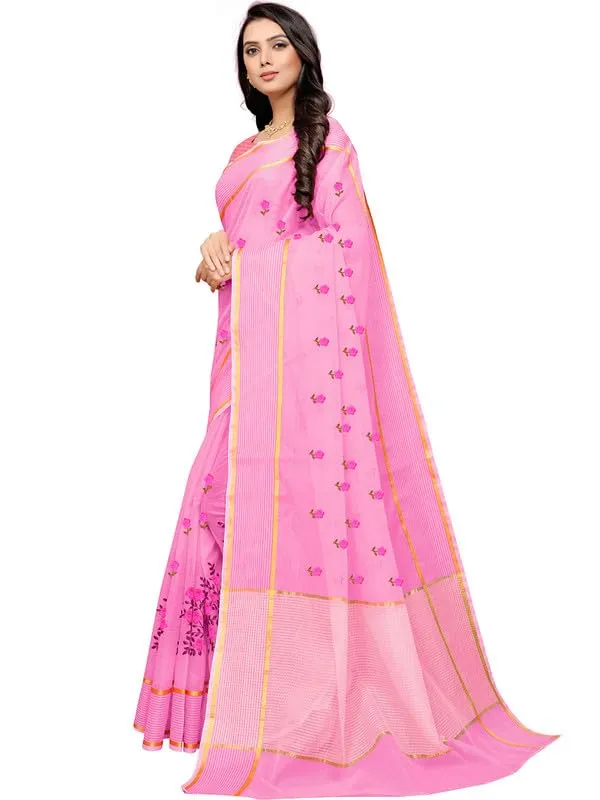 Pink_Super_Net_Premium_&_Elegant_(_Embroidered_Floral_Thread_Work,_Ethnic_Motifs,_Zari_Strip_Border_&_Pallu_)_Saree_Saree_With_Blouse_Piece_For_Women