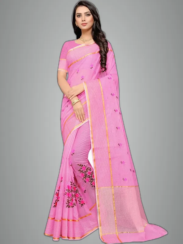 Pink_Super_Net_Premium_&_Elegant_(_Embroidered_Floral_Thread_Work,_Ethnic_Motifs,_Zari_Strip_Border_&_Pallu_)_Saree_Saree_With_Blouse_Piece_For_Women