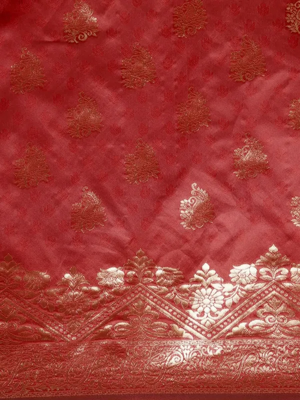 Red_Polyester_Silk_Jacquard_Premium_&_Elegant_(_Zari_Border_)_Banarasi_Plain_Border_Saree_With_Blouse_Piece_For_Women