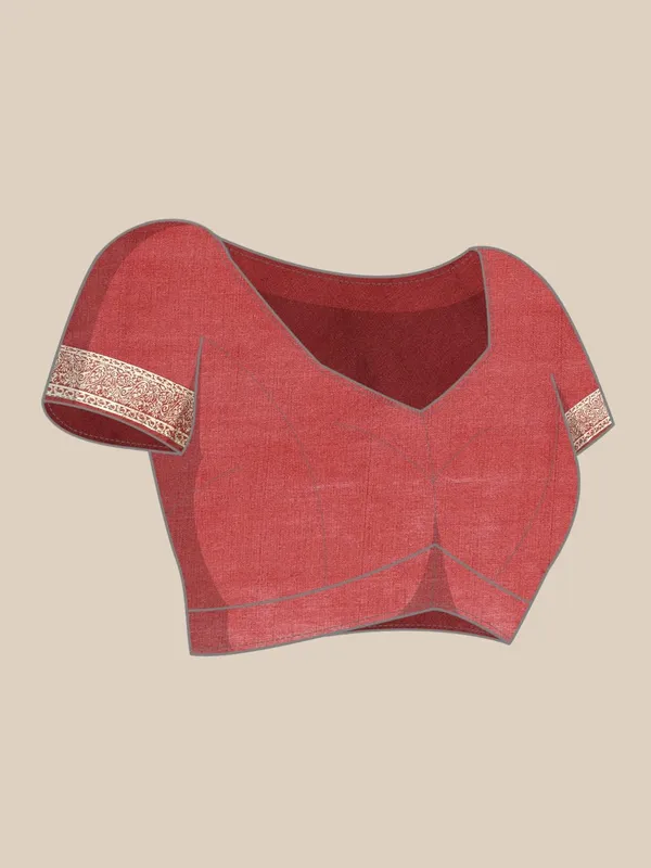 Red_Polyester_Silk_Jacquard_Premium_&_Elegant_(_Zari_Border_)_Banarasi_Plain_Border_Saree_With_Blouse_Piece_For_Women