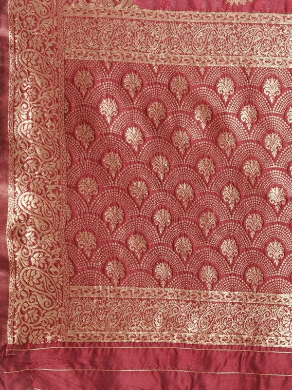 Maroon_Polyester_Silk_Jacquard_Premium_&_Elegant_(_Zari_Border_)_Banarasi_Plain_Border_Saree_With_Blouse_Piece_For_Women