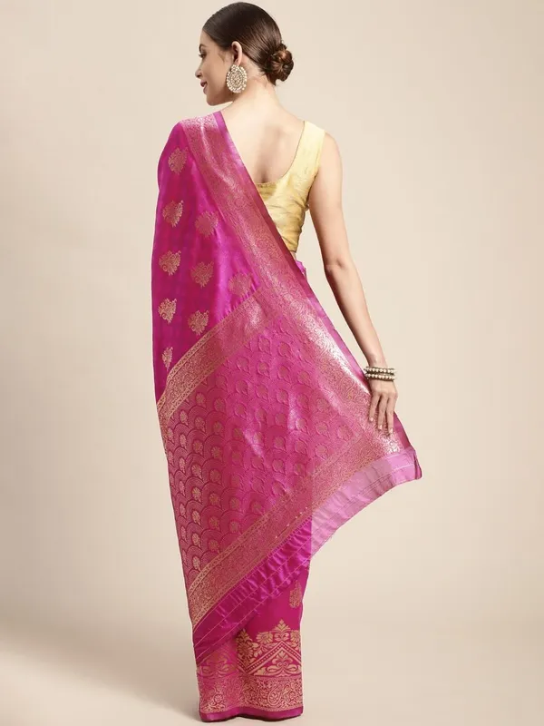 Pink_Polyester_Silk_Jacquard_Premium_&_Elegant_(_Zari_Border_)_Banarasi_Plain_Border_Saree_With_Blouse_Piece_For_Women