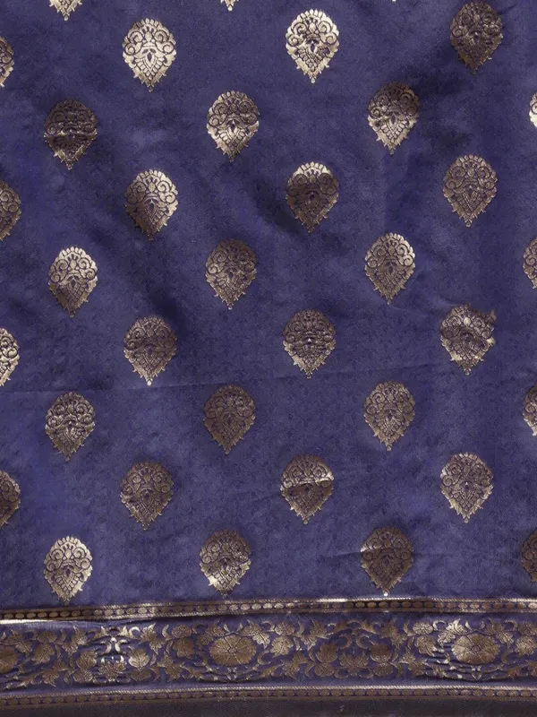 Navy_Blue_Polyester_Silk_Jacquard_Premium_&_Elegant_(_Zari_Border_)_Banarasi_Plain_Border_Saree_With_Blouse_Piece_For_Women