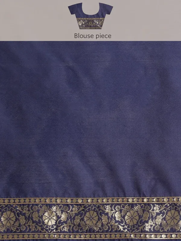 Navy_Blue_Polyester_Silk_Jacquard_Premium_&_Elegant_(_Zari_Border_)_Banarasi_Plain_Border_Saree_With_Blouse_Piece_For_Women