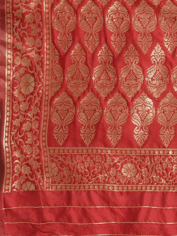Ruby_Red_Polyester_Silk_Jacquard_Premium_&_Elegant_(_Zari_Border_)_Banarasi_Plain_Border_Saree_With_Blouse_Piece_For_Women