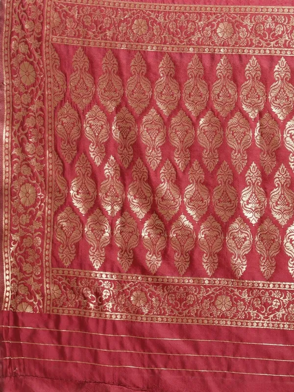 Bright_Maroon_Polyester_Silk_Jacquard_Premium_&_Elegant_(_Zari_Border_)_Banarasi_Plain_Border_Saree_With_Blouse_Piece_For_Women