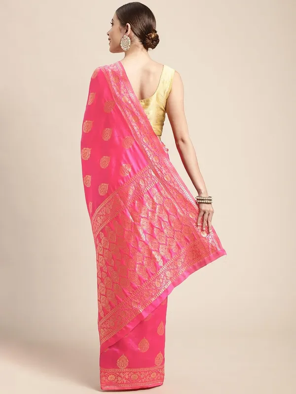 Maroon_&_Pink_Polyester_Silk_Jacquard_Premium_&_Elegant_(_Zari_Border_)_Banarasi_Plain_Border_Saree_With_Blouse_Piece_For_Women