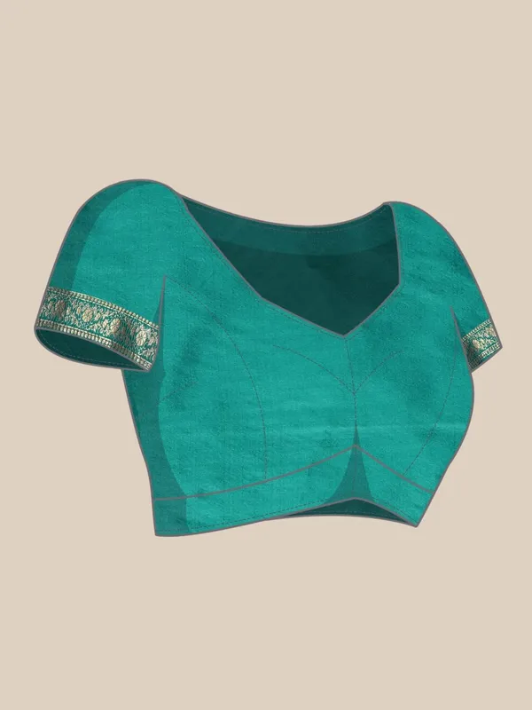 Green_Polyester_Silk_Jacquard_Premium_&_Elegant_(_Zari_Border_)_Banarasi_Plain_Border_Saree_With_Blouse_Piece_For_Women