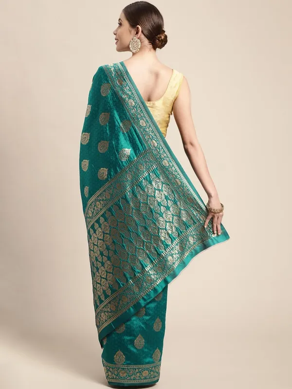 Green_Polyester_Silk_Jacquard_Premium_&_Elegant_(_Zari_Border_)_Banarasi_Plain_Border_Saree_With_Blouse_Piece_For_Women