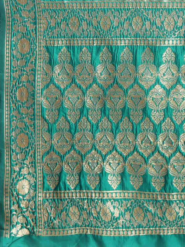 Green_Polyester_Silk_Jacquard_Premium_&_Elegant_(_Zari_Border_)_Banarasi_Plain_Border_Saree_With_Blouse_Piece_For_Women