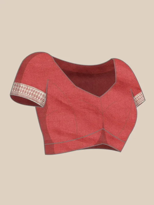 Cherry_Red_Polyester_Silk_Jacquard_Premium_&_Elegant_(_Zari_Border_)_Banarasi_Plain_Border_Saree_With_Blouse_Piece_For_Women