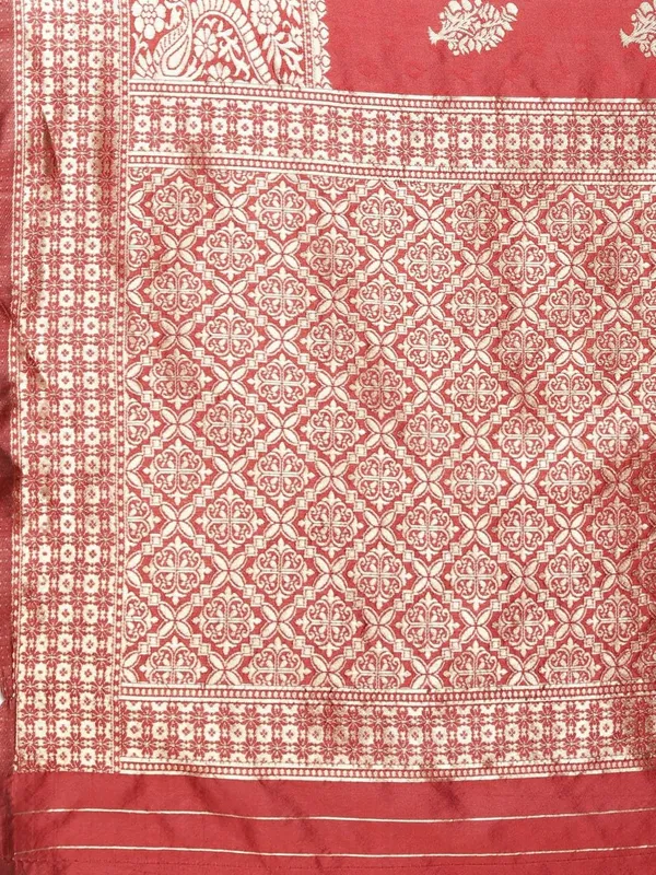 Cherry_Red_Polyester_Silk_Jacquard_Premium_&_Elegant_(_Zari_Border_)_Banarasi_Plain_Border_Saree_With_Blouse_Piece_For_Women