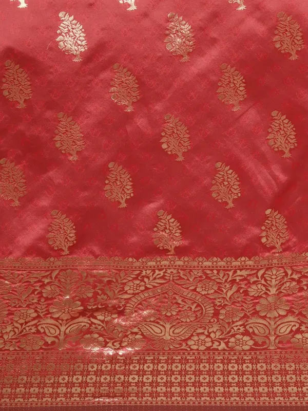 Cherry_Red_Polyester_Silk_Jacquard_Premium_&_Elegant_(_Zari_Border_)_Banarasi_Plain_Border_Saree_With_Blouse_Piece_For_Women