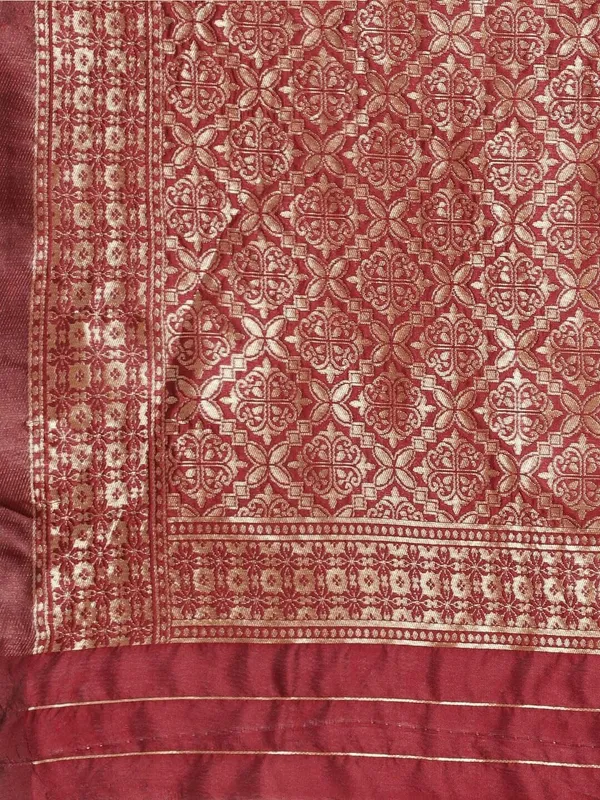 Scarlet_Maroon_Polyester_Silk_Jacquard_Premium_&_Elegant_(_Zari_Border_)_Banarasi_Plain_Border_Saree_With_Blouse_Piece_For_Women